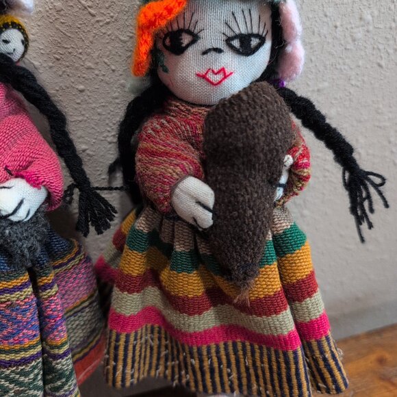 Vintage Peruvian Hand Made Folk Cloth Rag Dolls Mom & Baby Peru Set Of 2 - Picture 6 of 8